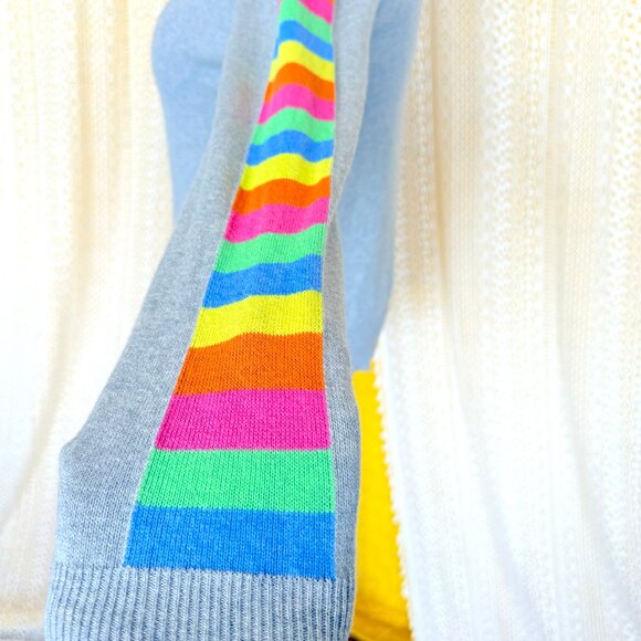 Zaket & Plover Cashmere Blend Rainbow Sleeve V-Neck Sweater Size M - Picture 7 of 13